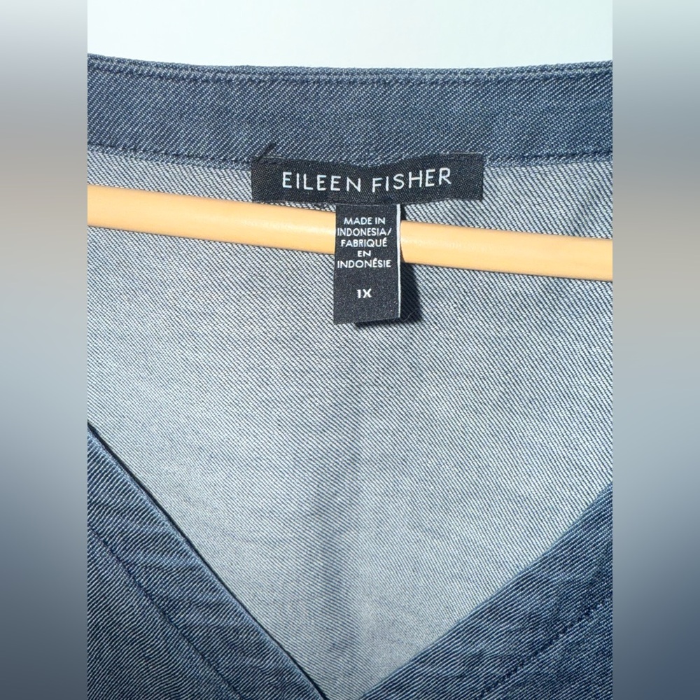 Eileen Fisher Twill Denim V Neck Long Tunic Top and Pants Set - Picture 5 of 14